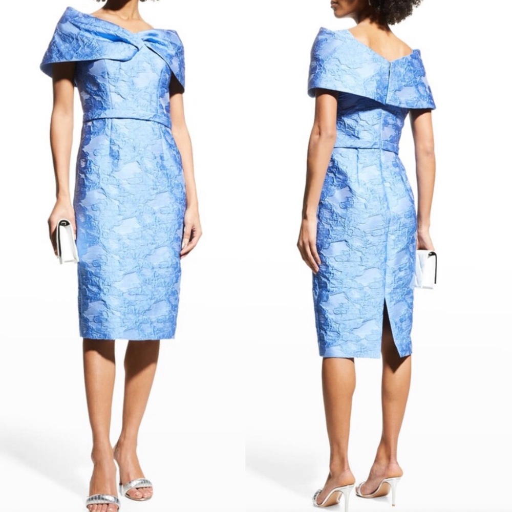 Rickie Freeman Teri Jon Jacquard Textured Twist Off-Shoulder Midi Dress SZ 6 NEW